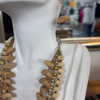 Tan Beaded Necklace + Earring Set