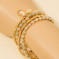 Rectangle Gem And Disc Charm Beaded Bracelet Set