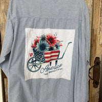 Repurposed Shirt with America The Beautiful Flowers Patch