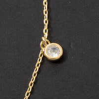 Disc And Cubic Zirconia Drop Charm Necklace: Gold