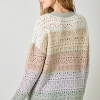 Color Blocked Pointelle Sweater - Ivory Oatmeal