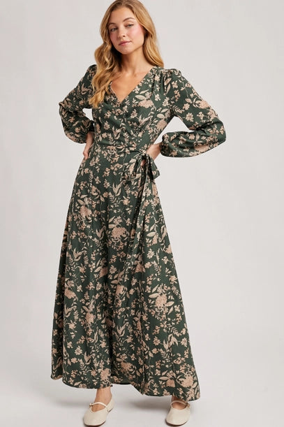 The Forest Reverie Wrap Dress - Hunter Green
