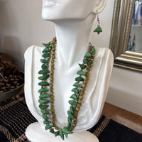 Green Beaded Necklace + Earring Set