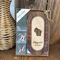 Wisconsin Mini Travel Cribbage Board Set: Mayville Wisconsin
