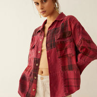 Emma Dawn Patchwork Shacket - Red