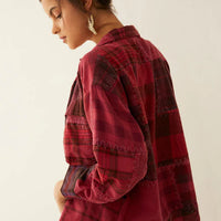 Emma Dawn Patchwork Shacket - Red