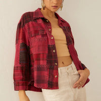 Emma Dawn Patchwork Shacket - Red