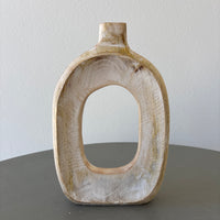 Open Whitewashed Wooden Vase