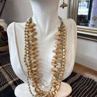 Tan Beaded Necklace + Earring Set