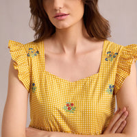 Bohera Angelina Yellow Gingham Top - Yellow