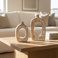 Open Whitewashed Wooden Vase