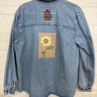 Repurposed Shirt with Sunflower + Button Cherries Patch
