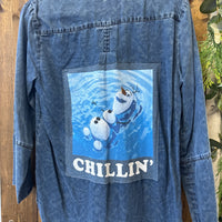 Repurposed Denim with Chillin' Snowman Patch