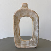 Open Whitewashed Wooden Vase