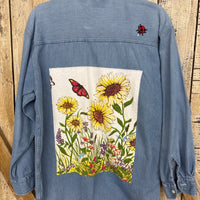 Repurposed Denim Shirt with Flowers Patch