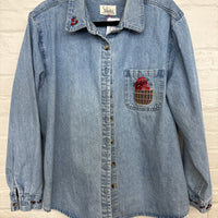 Repurposed Shirt with Sunflower + Button Cherries Patch