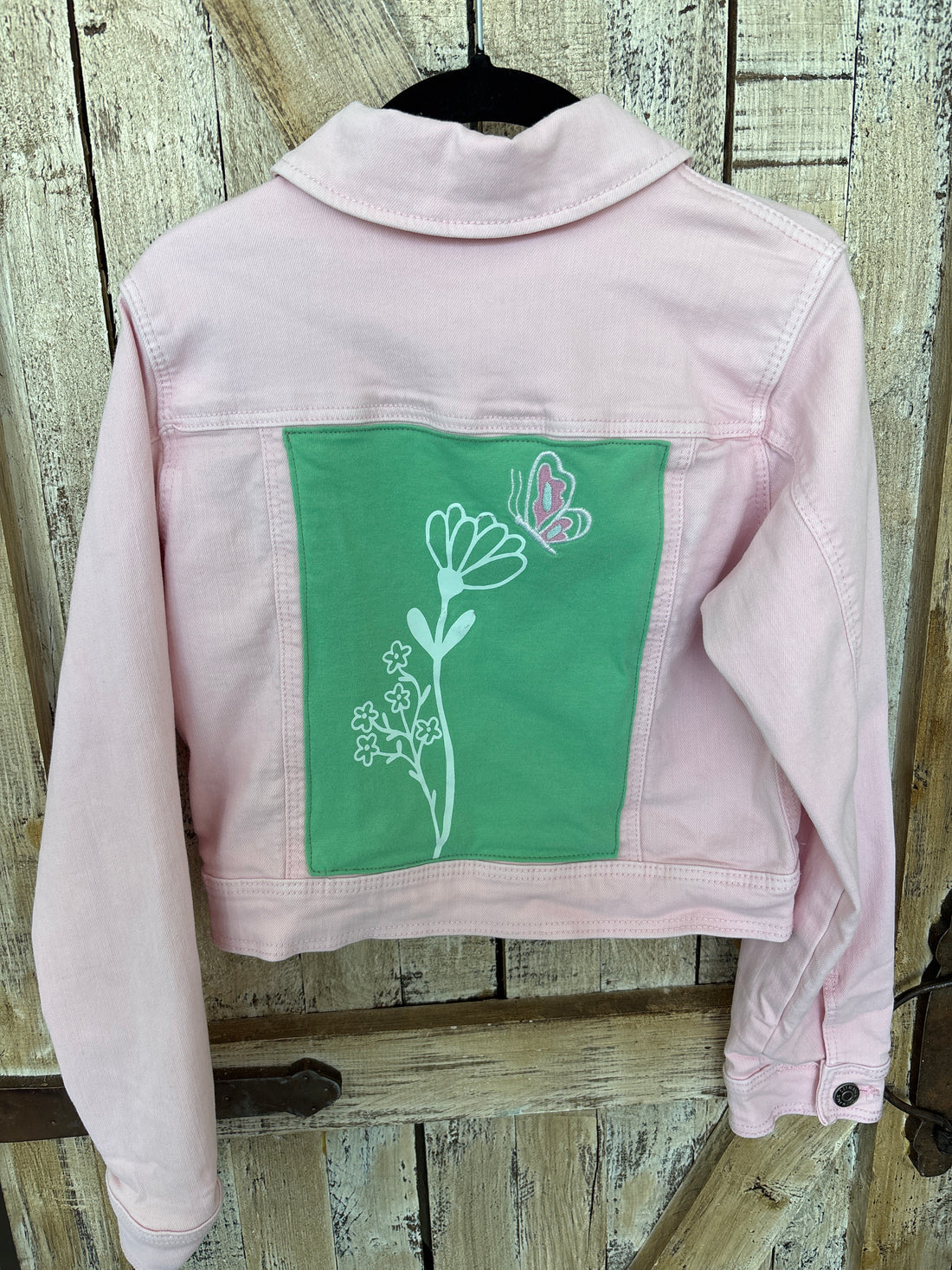 Repurposed Kid's Jacket with Flower+ Butterfly Patch