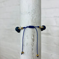 Adjustable Dark Blue Beaded Charm Bracelet
