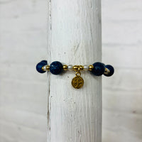 Adjustable Dark Blue Beaded Charm Bracelet