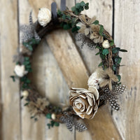 Pheasant + Guinea Fowl Feather Floral Wreath