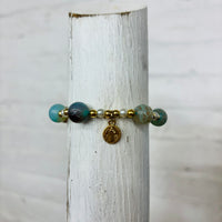 Adjustable Light Blue Beaded Charm Bracelet