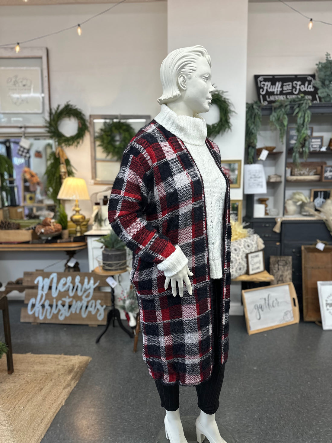 Crimson Check Cardigan