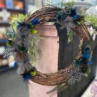 Pheasant + Peacock + Guinea Fowl Feather Floral Wreath
