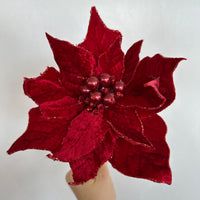 Glitter Poinsettia Pick - Red