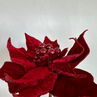 Glitter Poinsettia Pick - Red