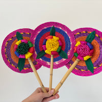 Hand-Woven Palm Leaf Fan - Pink