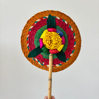 Hand-Woven Palm Leaf Fan - Orange