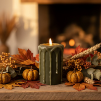 3D Flame Dark Green Pillar Candle