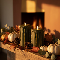 3D Flame Dark Green Pillar Candle