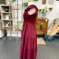 Flutter Sleeve Dress - Burgundy