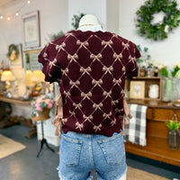 Bow Side Tie Knit Top - Burgundy
