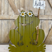 Metal Frog with Hello Sign & Mushroom