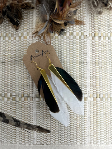 Duck Feather + Gold Triangle Earrings