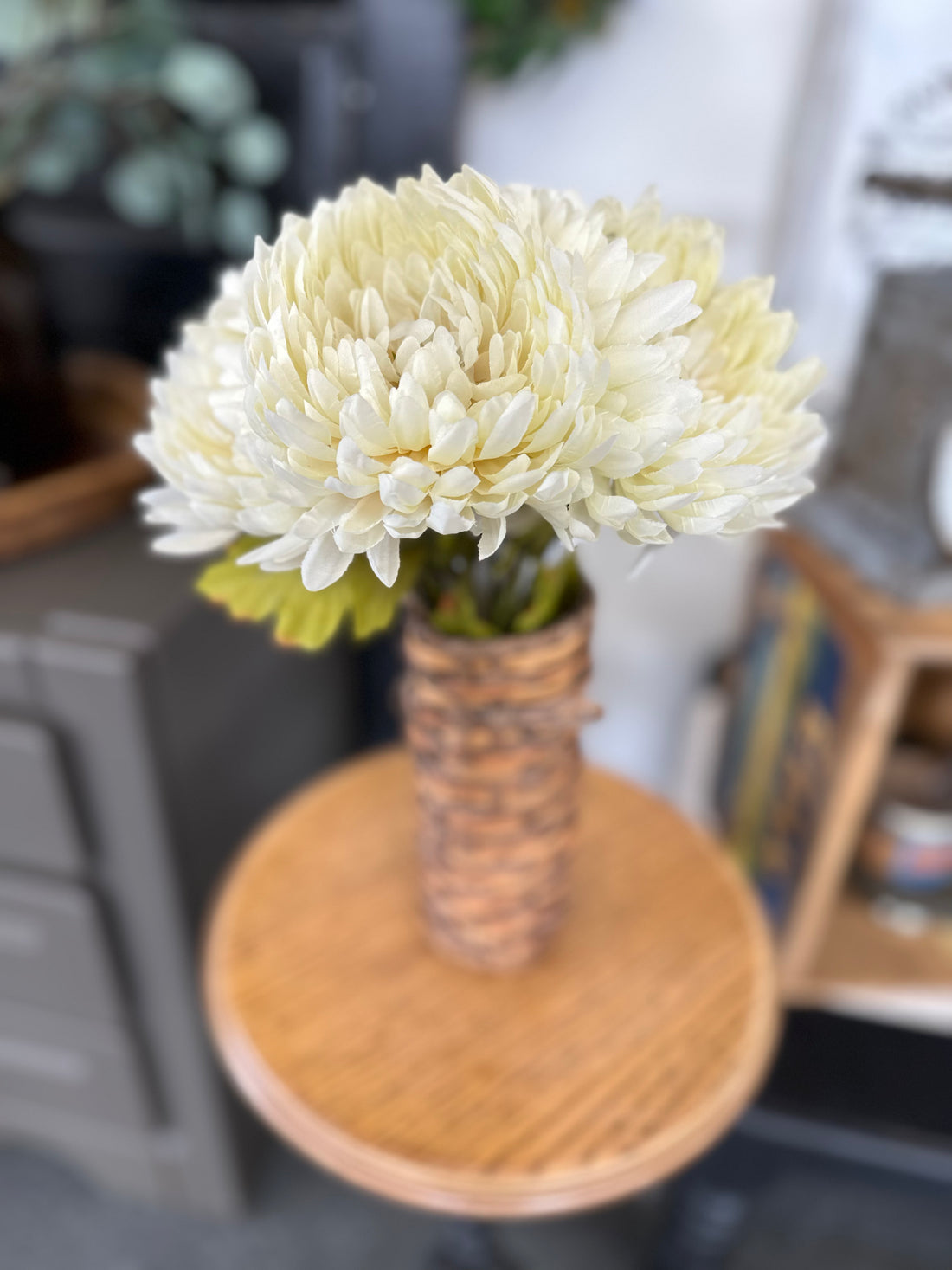 Wicker Vase + Faux Mums