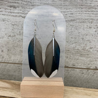 Blue/Teal Duck Feather Drop Earrings