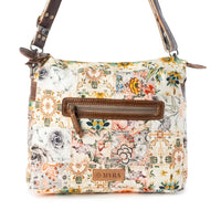 Myra Bags "Posy Mesa" Upcycled Canvas Bag For Women in Beige with Floral Detail