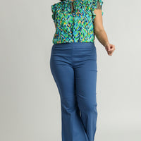 Denim Blue Stretch Flare Pants