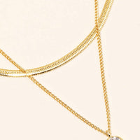 Double Chain Rhinestone Charm Necklace - Gold