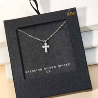 Secret Box Cubic Zirconia Mini Cross Charm Necklace