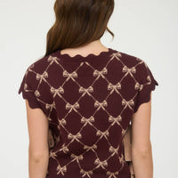 Bow Side Tie Knit Top - Burgundy
