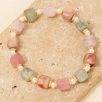 Square Stone And Pearl Beaded Bracelet