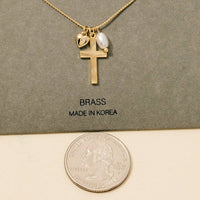 Cross Heart And Pearl Charms Chain Necklace