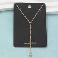 Cubic Zirconia Charm Y Chain Necklace: Gold