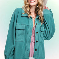 Long Sleeve Fleece Shacket - Teal