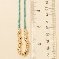 Metallic And Faceted Glass Beaded Necklace: Turquoise
