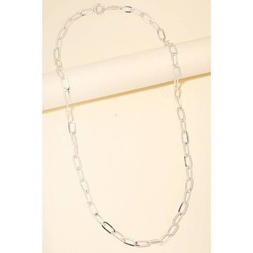 Silver Oval Chain Link Long Necklace